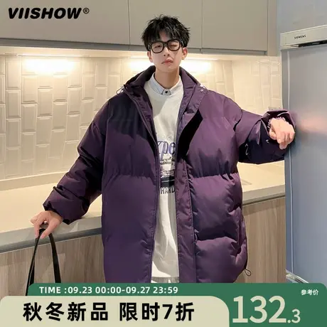 VIISHOW连帽男生加绒加厚面包棉服2023冬季新款潮流宽松棉衣外套商品大图