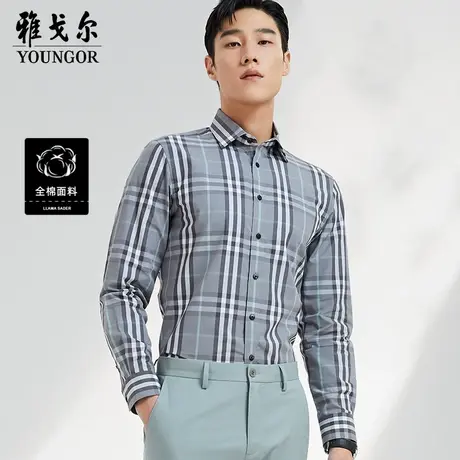 雅戈尔奥莱 男装免烫易打理秋商务休闲条纹长袖衬衣男商品大图