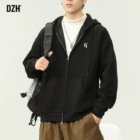 男士黑色开衫卫衣男美式连帽春秋款宽松上衣新款休闲运动外套潮牌商品大图