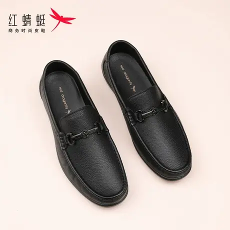 红蜻蜓男鞋秋季男士一脚蹬懒人休闲小皮鞋男真皮软羊皮软底豆豆鞋商品大图