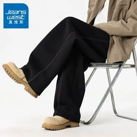 N5真维斯男士休闲裤2025新款春秋季拼接宽松直筒运动卫裤男款裤子商品大图