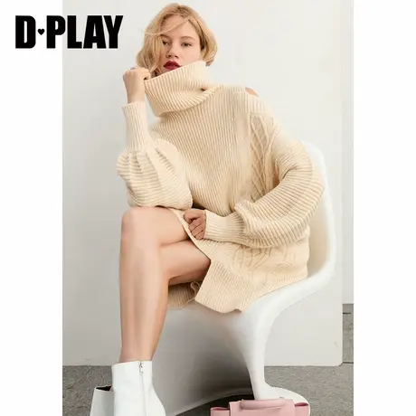 DPLAY秋新法式复古奶油白轻奢感长款针织裙时尚宽松毛衫裙商品大图