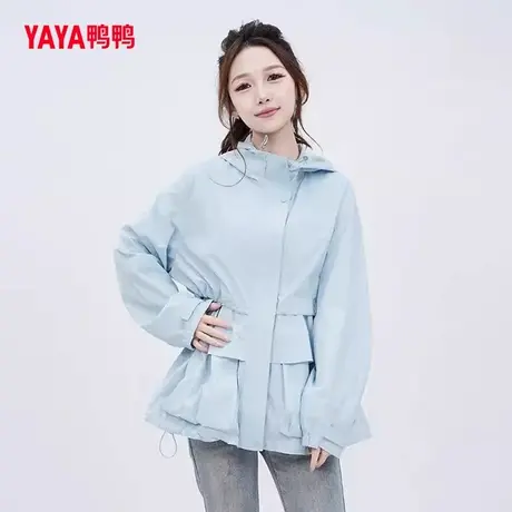 YAYA鸭鸭风衣外套女2025秋季时尚设计感连帽抽绳收腰宽松百搭上衣商品大图