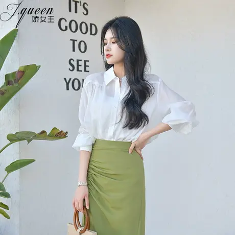 纯色衬衫女2023年春季新款小众设计感微透纯欲气质显瘦韩版薄衬衣商品大图