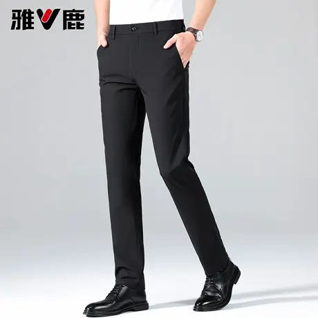 雅鹿2026秋冬新款男加绒保暖纯色商务休闲裤垂感西裤修身直筒长裤商品大图