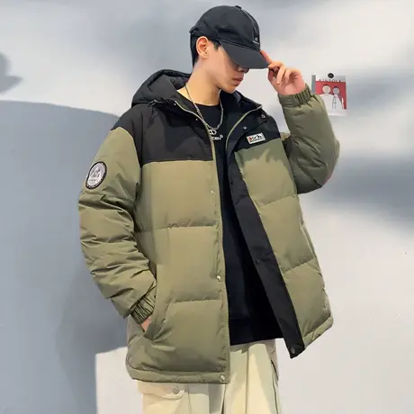 唐狮冬季新款男生羽绒服撞色拼接连帽短款面包服青少年韩系潮TD商品大图