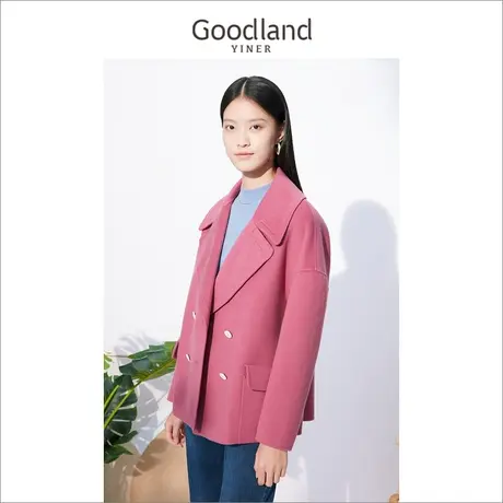 音儿美地女装2022冬季新款纯羊双排扣毛双面呢外套大衣商品大图