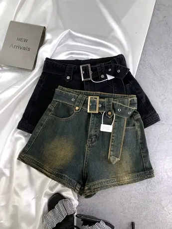 水洗磨白大要带牛仔短裤女2023秋季新款显瘦百搭弹力包臀a字短裤商品大图