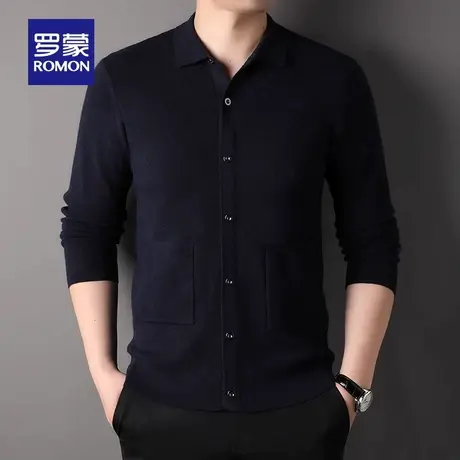 罗蒙男士时尚翻领保暖针织开衫2023秋季新款休闲百搭口袋款毛衣男商品大图