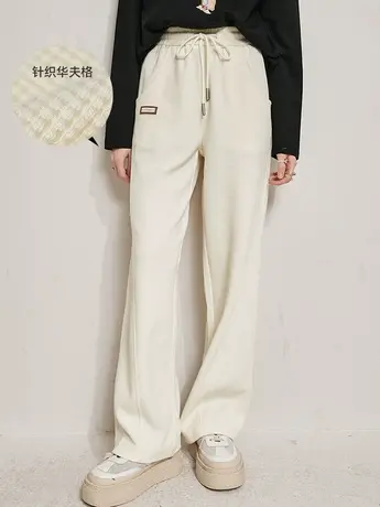 妖精的口袋宽松阔腿直筒休闲裤女2023秋冬新款运动休闲针织长裤潮商品大图