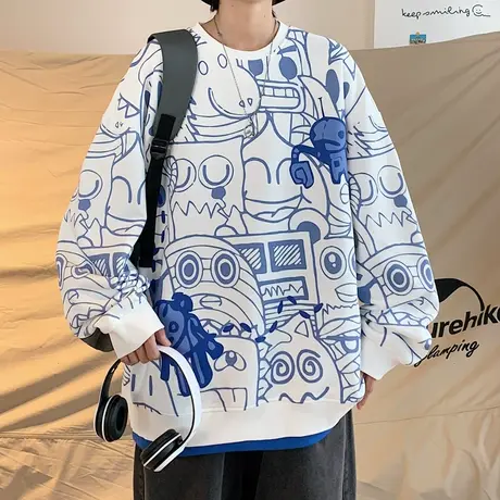 青少年加绒加厚卫衣男春秋款高初中学生男孩长袖t恤大童圆领上衣商品大图