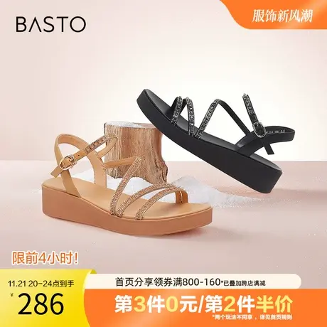 百思图奥莱2023夏季新款商场同款复古罗马凉厚底女凉鞋RM216BL3图片