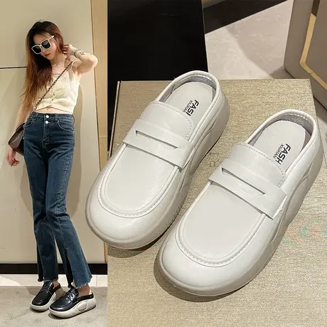 踩屎感包头拖鞋女夏季外穿2023新款松糕软底休闲厚底半托小白凉鞋商品大图