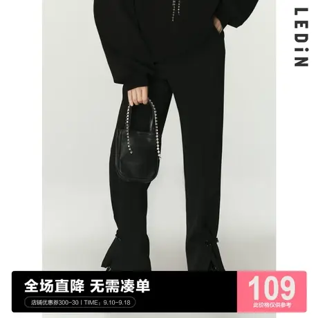 黑色休闲裤女西装束脚裤设计感收口开叉裤子潮C5GBC1101图片