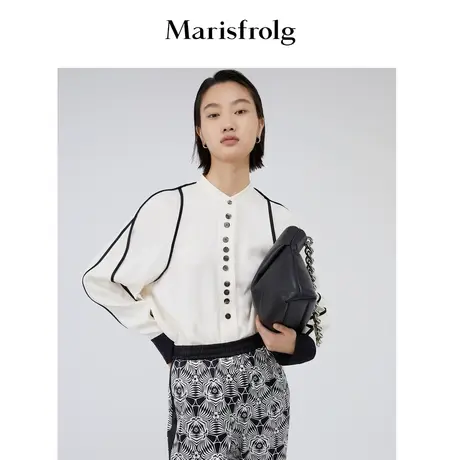 【逐光之旅】玛丝菲尔秋季白色衬衫女拼接休闲职业衬衣商品大图