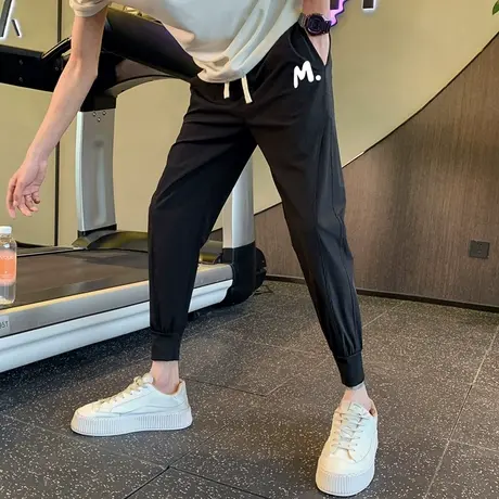 夏季男休闲裤九分裤修身裤子潮牌网红潮流薄款运动卫裤刺绣9分裤图片