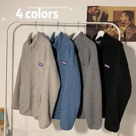 羊羔绒外套男秋冬新款立领情侣港风宽松潮牌ins棉服学生潮流棉袄商品大图