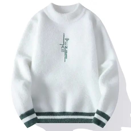 圆领毛衣男士秋冬款情侣潮牌保暖中性风毛线衣套头软糯打底针织衫商品大图