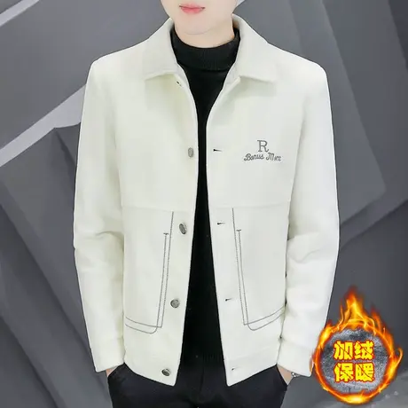 加绒加厚外套男士潮牌仿水貂绒保暖上衣新款2022冬装短款休闲夹克商品大图