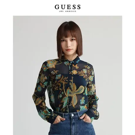 GUESS女士复古印花潮流长袖衬衫-W2BH47WDWT2商品大图