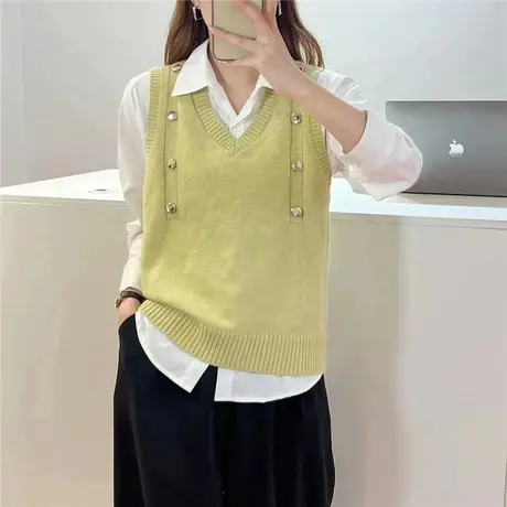 针织马甲背心秋装女2023年新款设计感钉扣内搭v领马夹上衣女装潮商品大图