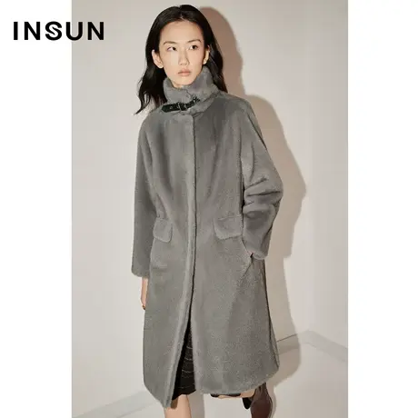 COVER冬季环保貂皮中长款毛呢大衣商品大图