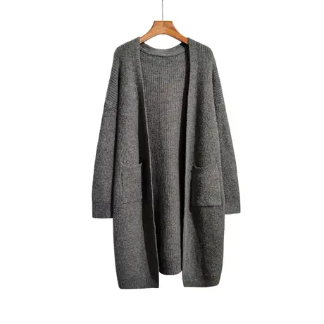 中长款针织开衫女秋冬新款韩版宽松慵懒时尚简约百搭休闲毛衣外套商品大图