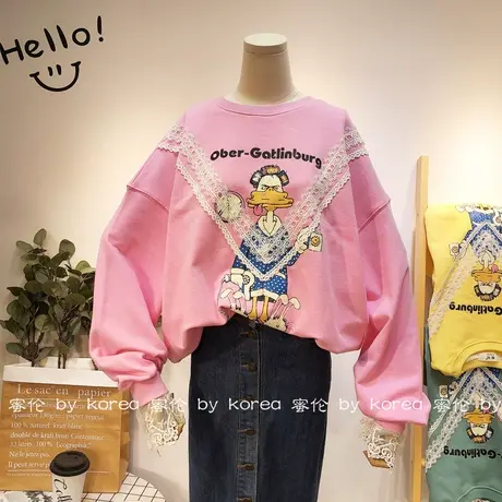 2020秋季款蕾丝卫衣韩国东大门ins港风小众宽松上衣休闲甜美大码商品大图