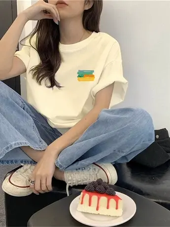 仿棉设计感港风chic短袖t恤女夏季2023新款小众韩版宽松上衣潮牌商品大图