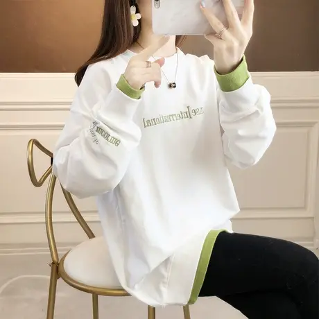 早春卫衣女春秋韩版宽松bf慵懒风ins中长款薄款假两件上衣外套潮商品大图