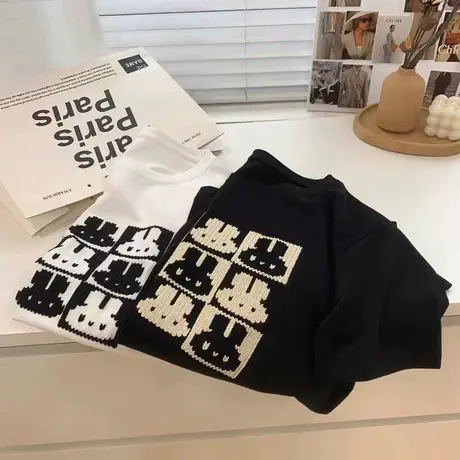 中长款短袖T恤女夏季宽松显瘦复古chic港味兔子刺绣半袖上衣ins潮商品大图