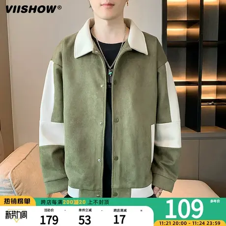 VIISHOW麂皮绒外套男春秋季潮流美式复古工装夹克潮牌休闲男衣服商品大图