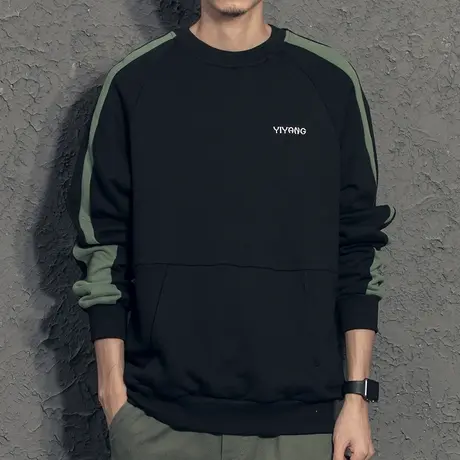 奕飏拼色卫衣男秋季潮牌男士圆领套头宽松外套男白色卫衣男春秋款商品大图