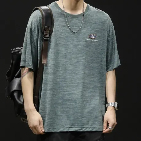 冰丝短袖t恤男士夏季薄款透气宽松大码2024新款男款半袖男装体恤商品大图