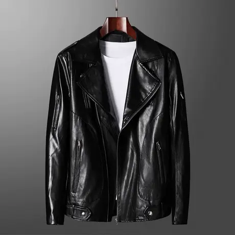 机车皮衣男修身韩版皮夹克胖子青年翻领外套个性潮流PU上衣西装领图片