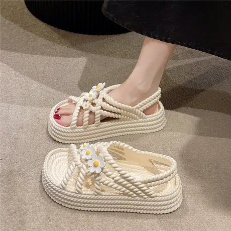 可爱花花凉鞋女夏季外穿2024年新款厚底松糕百搭海边沙滩罗马鞋子商品大图