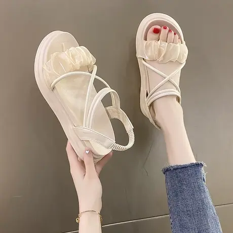 厚底凉鞋女孕妇鞋2023新款夏季仙女风配裙子内增高罗马凉鞋子时尚商品大图