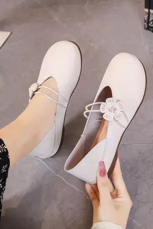 玛丽珍女鞋2023春秋孕妇鞋新款平底单鞋女软底奶奶鞋小皮鞋豆豆鞋商品大图