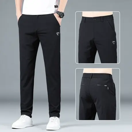夏季黑色冰丝运动休闲长裤男士直筒宽松商务西裤夏天男款2023新款商品大图