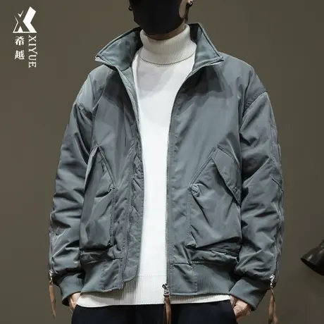 户外工装防泼水加棉外套男2023冬季潮牌宽松大码男士机车高领棉衣图片