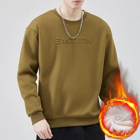 冬季男款加绒加厚抗寒圆领卫衣秋冬款男士中性风美式高端长袖上衣商品大图