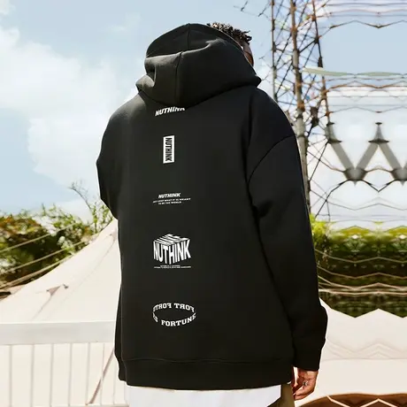 Nuthink美式高街大码加绒加厚卫衣潮牌男潮春季加肥加大保暖外套商品大图