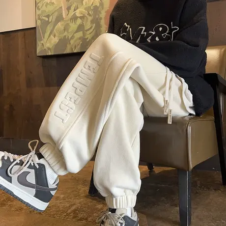 宽松潮流钢印字母休闲长裤男秋冬季新款运动裤抽绳系带纯色束脚裤商品大图