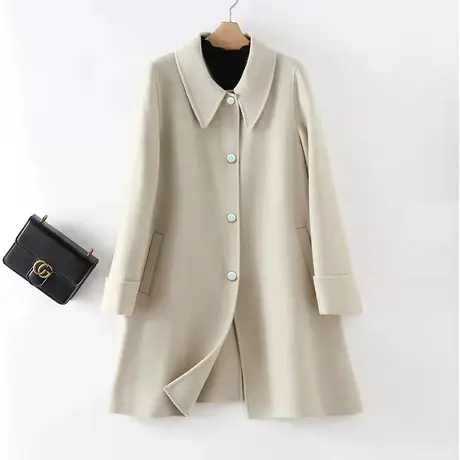 时尚百搭纯羊毛双面呢年冬季新款女士简约休闲气质中长款外套商品大图