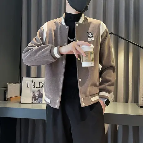 2023秋季休闲外套男潮流撞色拼接ins宽松棒球领学生修身夹克上衣图片