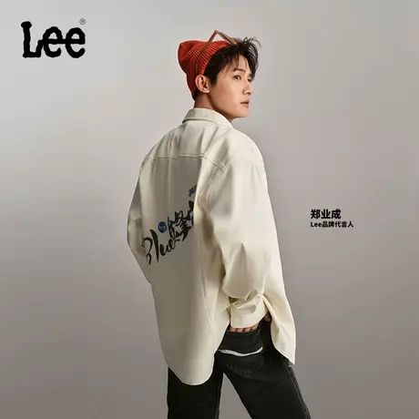 【郑业成同款】Lee商场同款24春季新品舒适刺绣本白色男长袖衬衫图片