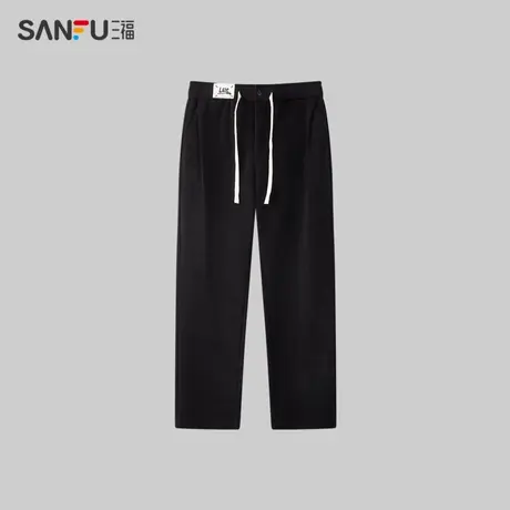 三福2023冬季男士净色腰头贴布休闲裤 休闲直腰长裤男481050商品大图