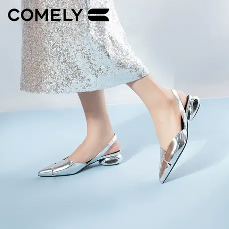 康莉商场同款粗跟包头凉鞋女2025夏季真皮镂空尖头时尚单鞋商品大图