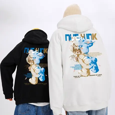 Nuthink国潮BF小熊中性风连帽卫衣男潮牌ins冬季潮流大码情侣帽衫商品大图
