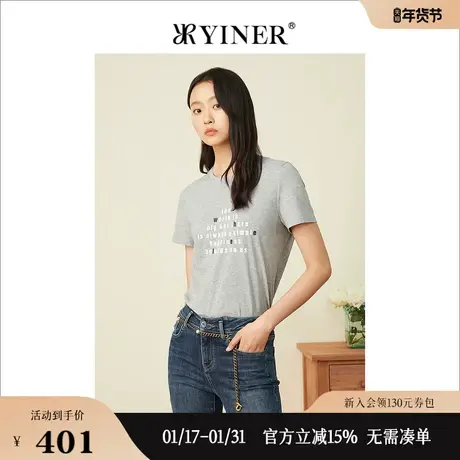 YINER音儿女装2022夏季弹力圆领短袖针织衫套头商品大图